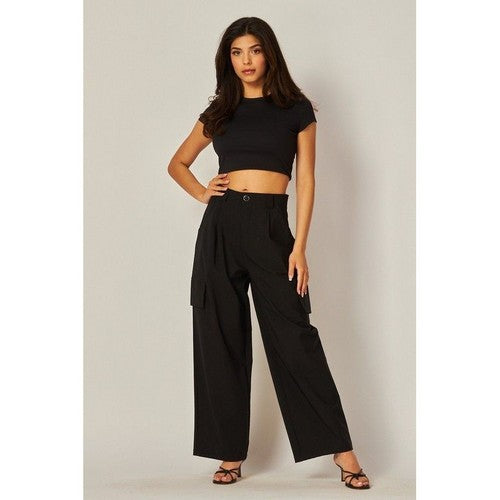 Wide Leg Cargo Pants in Black