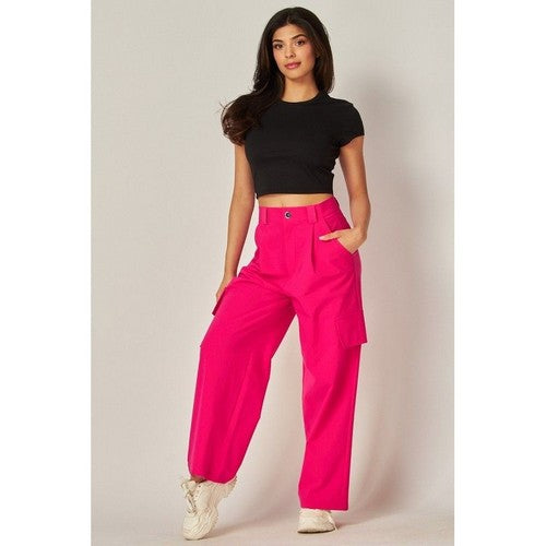 Wide Leg Cargo Pants in Barbie Pink