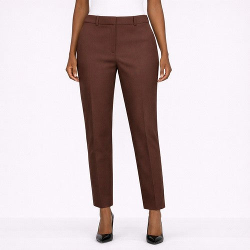 Cigarette Leg Dress Pants in Plain Brown Herringbone