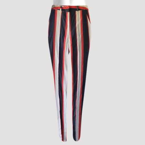 Cigarette Leg Dress Pants in Linen-Look Colour Block Black, Red & White