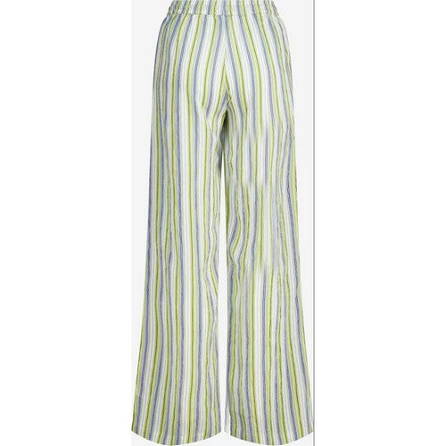 K. Luck Tie Waist Linen-Look Stripe Pants in Grey/Yellow