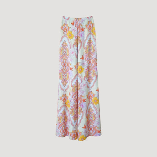 Floral Paisley Satin Wide Leg Pants in Pink