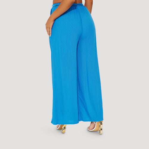 Belted Wide Leg Pants in Turquoise