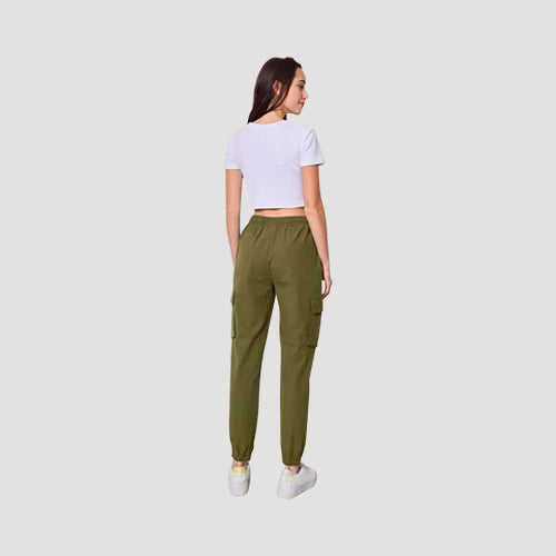 Linen-Look Stretch Cargo Jogger in Olive