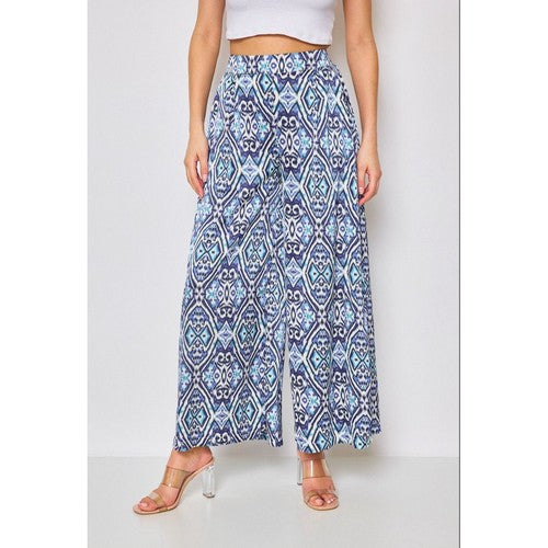 4908 Super Wide Leg Print Pants in Diamond Blue