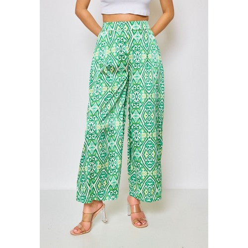 4908 Super Wide Leg Print Pants in Diamond Green