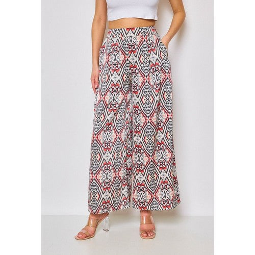4908 Super Wide Leg Print Pants in Diamond Red
