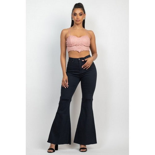 High Rise Distressed Super Flare Jeans in Black