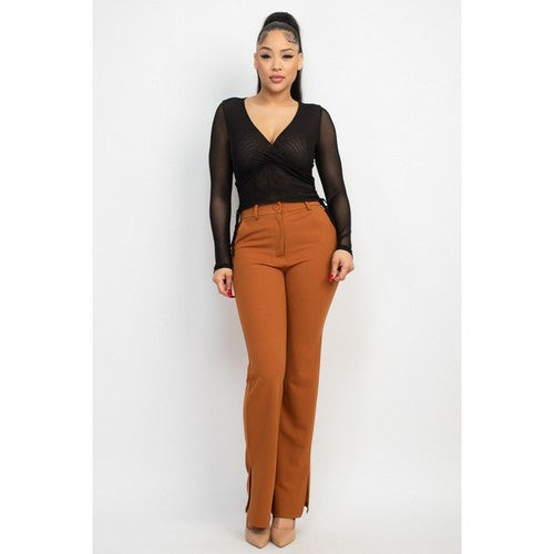 Side Slit Dress Pants in Cognac
