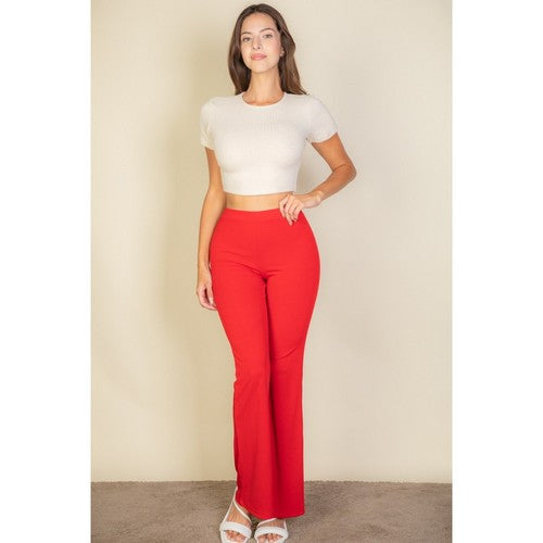 Rib Flare Pants in Red