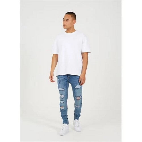 Brave Soul Destroyed Skinny Fit Jeans in Medium Blue