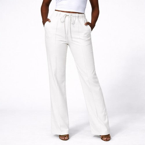 Mango Front Seam Drawstring Scuba Pants in Cream