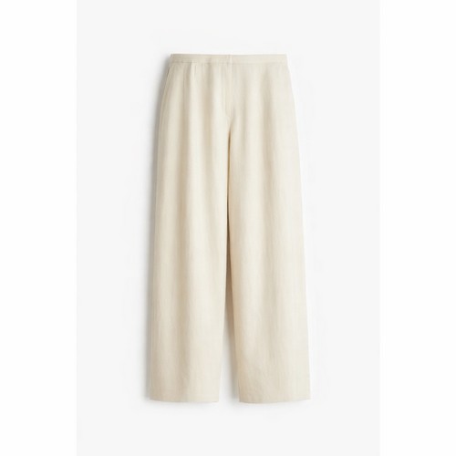 H&M Wide Leg Linen Pants in Ivory