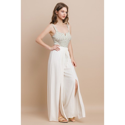 Linen Front Slit Pants in White