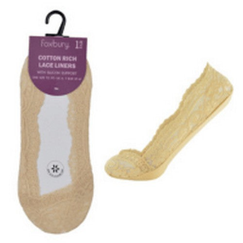 Foxbury Cotton Rich Lace Footsie Shoe Liners in Nude