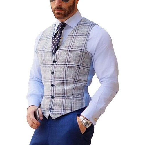 Plaid Jacquard Pattern Waistcoat in Grey/Blue