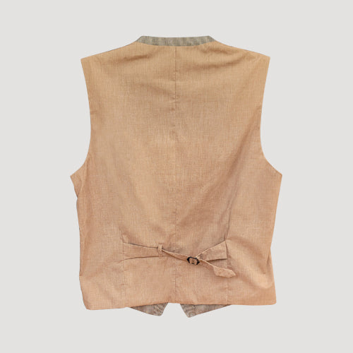 Gibson London Houndstooth Toile De Jouy Waistcoat in Fawn