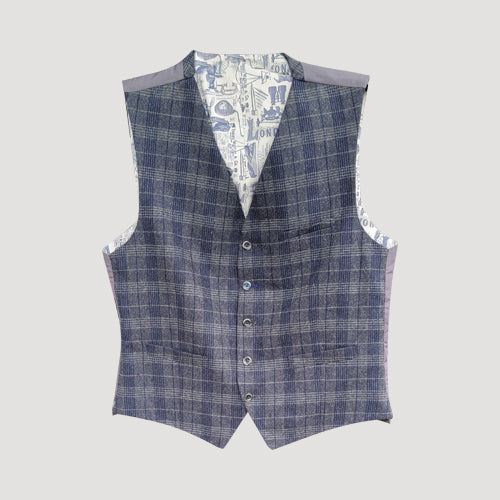 Gibson London Plaid Toile De Jouy Waistcoat in Grey