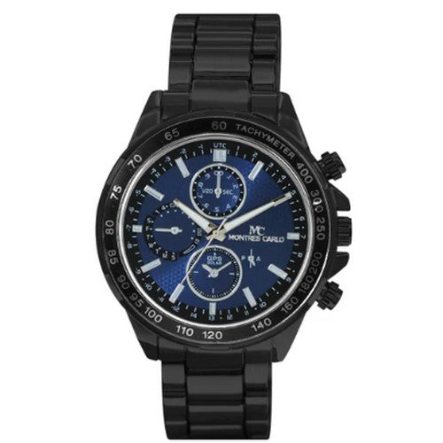 5562 Montres Carlo Metal Band Chrono Watch in Black & Blue