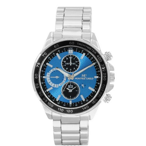 5562 Montres Carlo Metal Band Chrono Watch in Silver & Blue