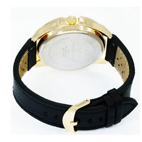 Montres Carlo Leather Band Chrono Watch in Gold & Black