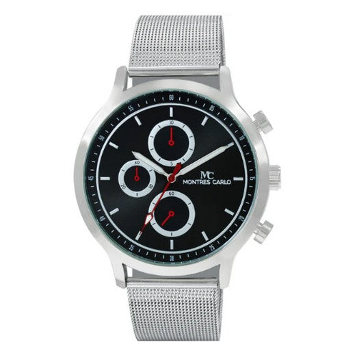 Montres Carlo Mesh Band Chrono Watch in Silver & Black