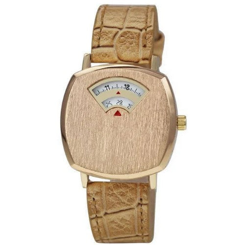 4873 Montres Carlo Window Leather Band Watch in Beige &Gold