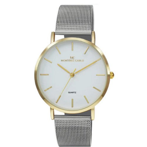 4853 Montres Carlo Classic Mesh Band Watch in Gold & Silver & White