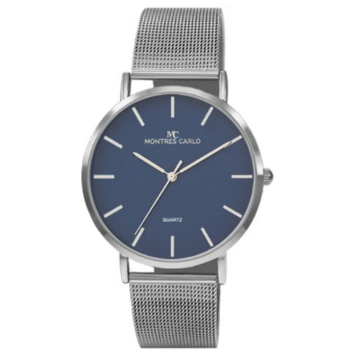 4853 Montres Carlo Classic Mesh Band Watch in Silver & Blue