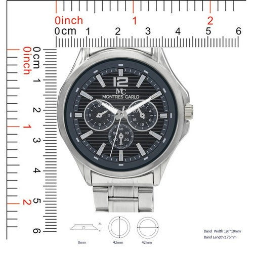 5624-JB Montres Carlo Stainless Steel Watch & 2-Tone Chunky Bracelet Gift Box in Silver