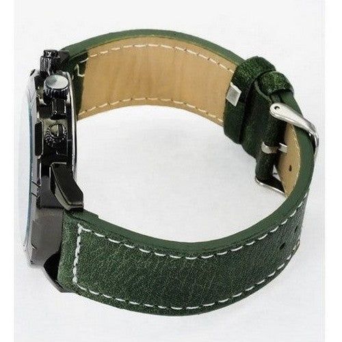 Montres Carlo Leather Band Chrono Watch in Green