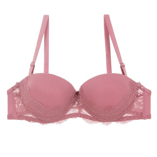 Lace Overlay Gel Push-Up Demi Bra in Rose