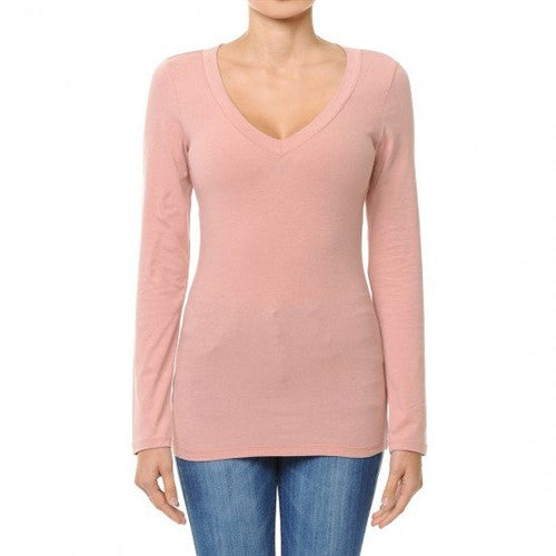 62900 V-Neck Long Sleeve T-Shirt Mauve