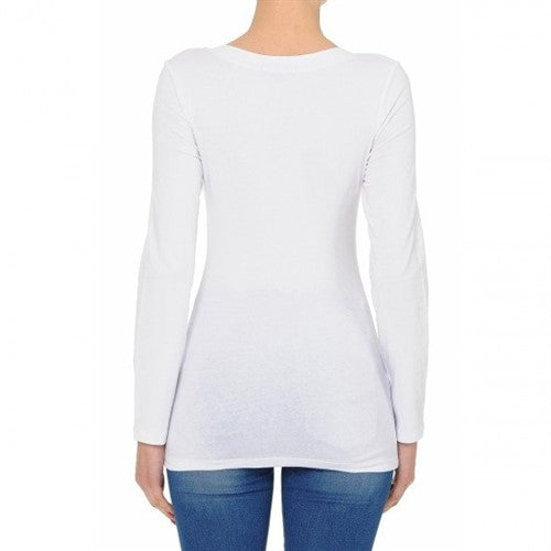 V-Neck Long Sleeve T-Shirt White
