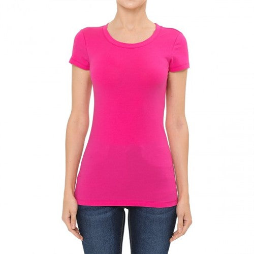64000 Crew Neck Short Sleeve T-Shirt New Fuchsia