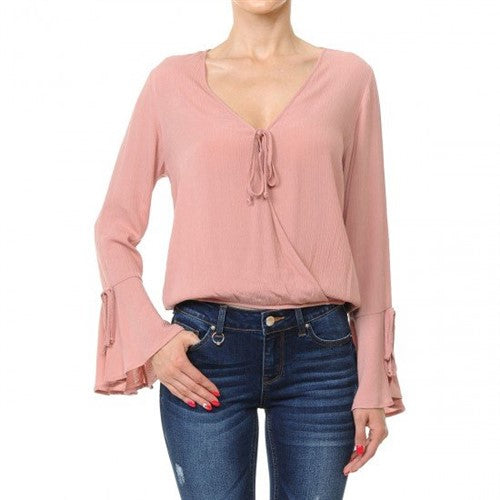 Bell Sleeve Cross Over Top Mauve