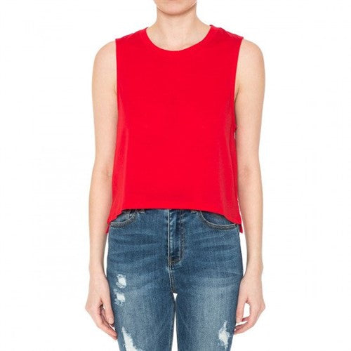 High Low Muscle Tank in Bold Red