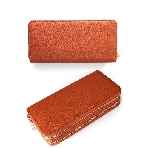 WA-001 Pebble Double Zip Purse Tan