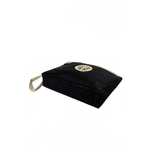 Gold Badge Glitter Wristlet in Black