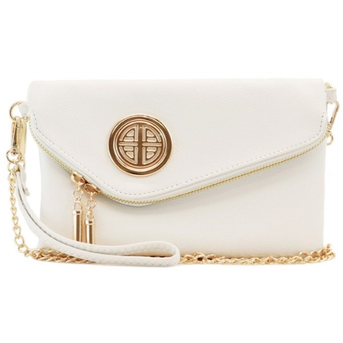 AD2585L Gold Badge Fold Over Clutch Side Bag White