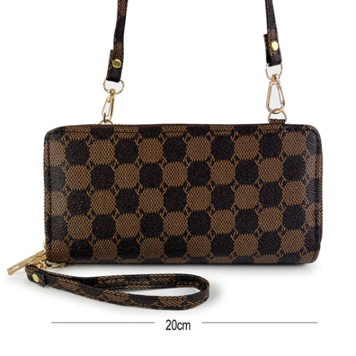 Monogram Print Double Purse Side Bag in Brown