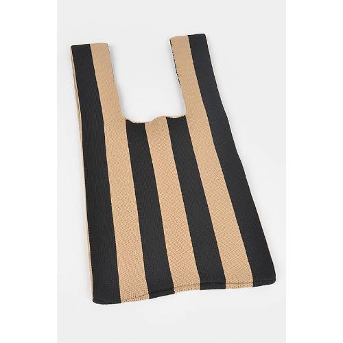 Stripe Woven Cross Handle Tote in Black & Beige
