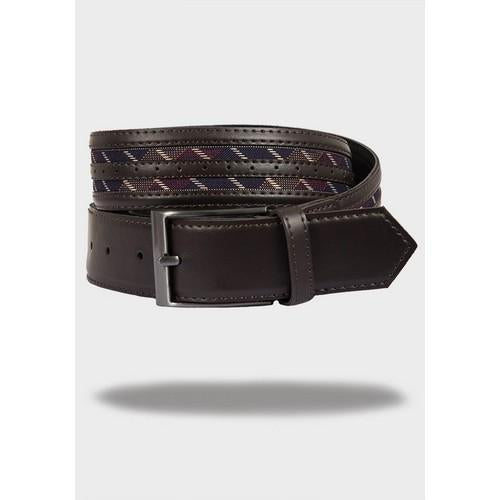 Pin Buckle Canvas Panel Faux Leather Belt Brown