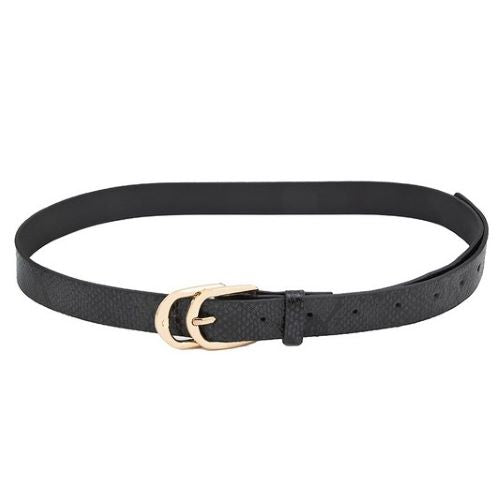 Double Buckle Belt Black Snakeskin