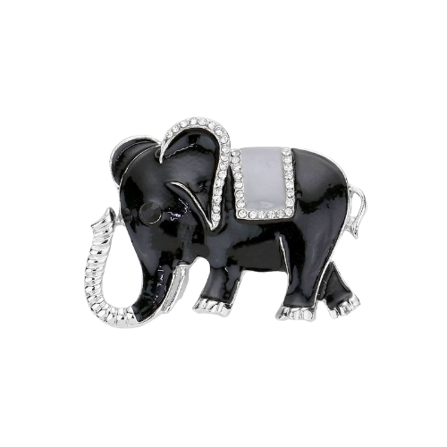 Enamel Elephant Pin Brooch Black