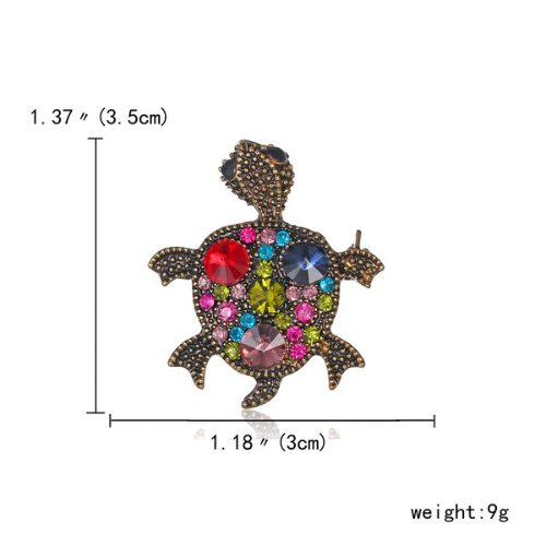 Rhinestone Bronze Tortoise Pin Brooch Multicolour