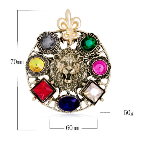 Lion's Crest Rhinestone Pin Brooch