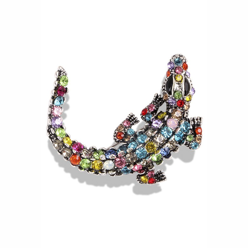 PA3562 Crocodile Rhinestone Pin Brooch Multicolour