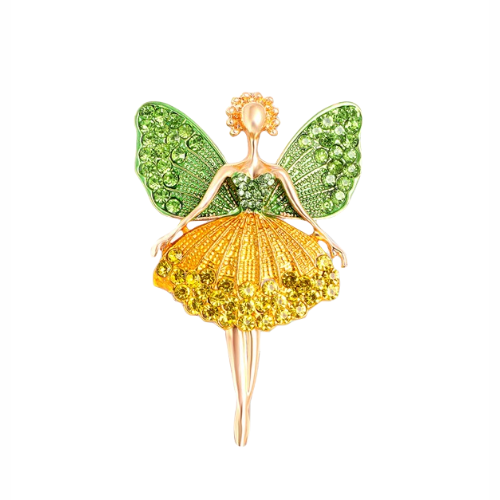 PA3309 Angel Ballerina Rhinestone Pin Brooch Yellow