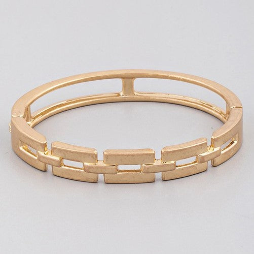 Hinged Oblong Link Bangle Gold
